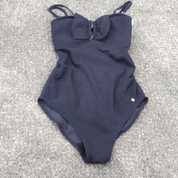 Cache Coeur navy blue Bamboo ribbed 1 piece maternity swimsuit size XS NWT - Picture 4 of 5